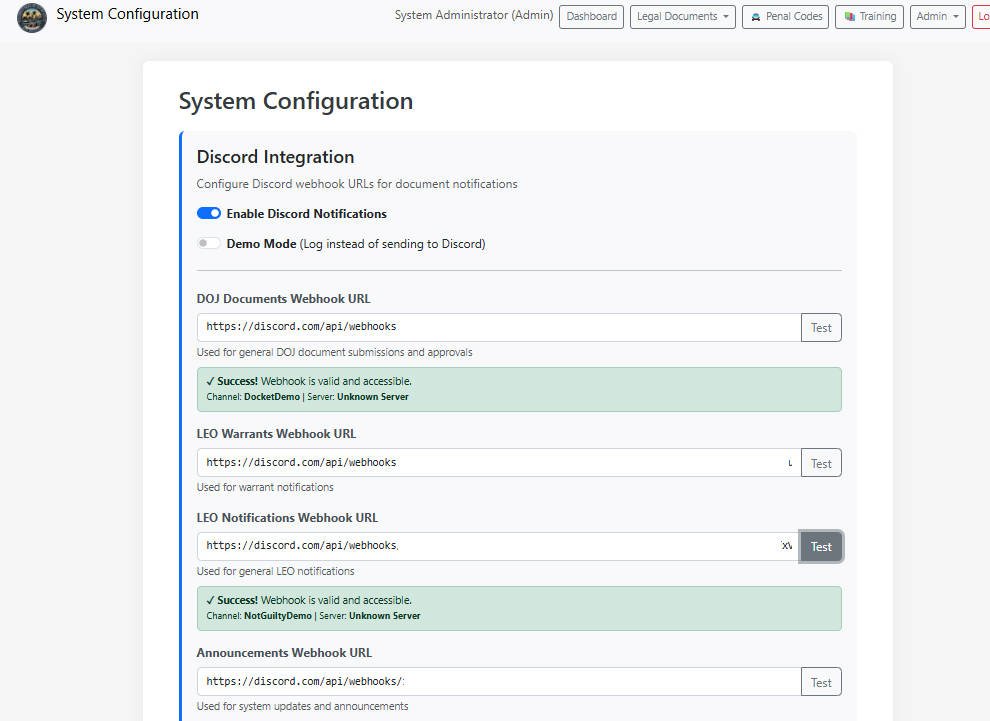 Admin - Discord Webhooks